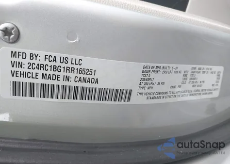 2024 Chrysler Pacifica Touring L z USA, uszkodzony, nr VIN 2C4RC1BG1RR165251